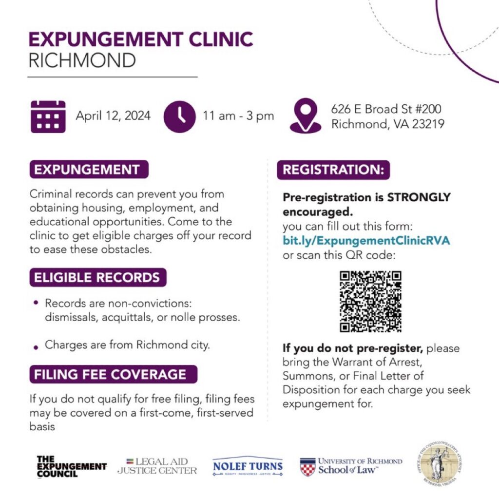 Richmond Expungement Clinic @ Legal Aid Justice Center | Richmond | Virginia | United States